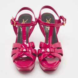 Pre Owned Saint Laurent Pink Patent Leather Tribute Sandals Size 35.5