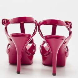 Pre Owned Saint Laurent Pink Patent Leather Tribute Sandals Size 35.5