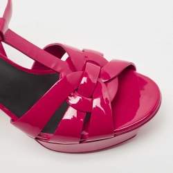 Pre Owned Saint Laurent Pink Patent Leather Tribute Sandals Size 35.5