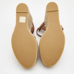 Saint Laurent Paris Tan Leather Tribute Espadrille Platform Wedge Sandals Size 40.5