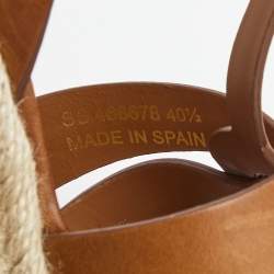 Saint Laurent Paris Tan Leather Tribute Espadrille Platform Wedge Sandals Size 40.5