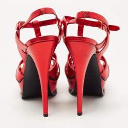 Saint Laurent Metallic Red Leather Tribute Sandals Size 39