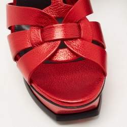 Saint Laurent Metallic Red Leather Tribute Sandals Size 39