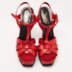 Saint Laurent Metallic Red Leather Tribute Sandals Size 39