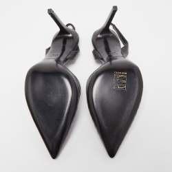 Pre Owned Saint Laurent Black Lizard Embossed Leather Slingback Pumps Size 37.5