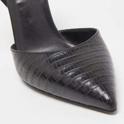 Pre Owned Saint Laurent Black Lizard Embossed Leather Slingback Pumps Size 37.5