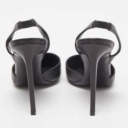 Pre Owned Saint Laurent Black Lizard Embossed Leather Slingback Pumps Size 37.5