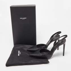 Pre Owned Saint Laurent Black Lizard Embossed Leather Slingback Pumps Size 37.5