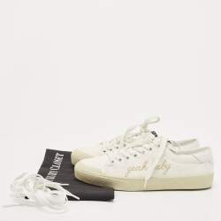 Saint Laurent White Canvas Yeah Baby Embroidered Low Top Sneakers Size 37.5