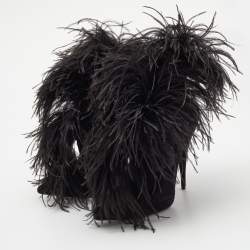 Saint Laurent Black Suede and Feather Zizi Ankle Booties Size 39