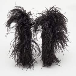 Saint Laurent Black Suede and Feather Zizi Ankle Booties Size 39