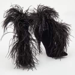 Saint Laurent Black Suede and Feather Zizi Ankle Booties Size 39