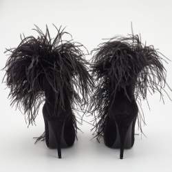 Saint Laurent Black Suede and Feather Zizi Ankle Booties Size 39