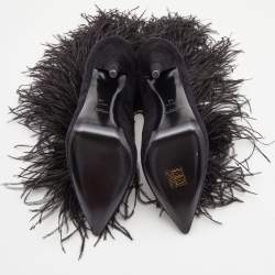 Saint Laurent Black Suede and Feather Zizi Ankle Booties Size 39