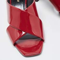 Saint Laurent Red Patent Leather Loulou Criss Cross Slide Sandals Size 38