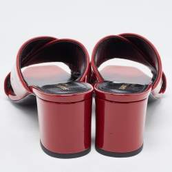 Saint Laurent Red Patent Leather Loulou Criss Cross Slide Sandals Size 38