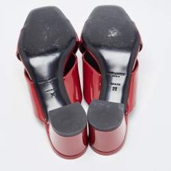 Saint Laurent Red Patent Leather Loulou Criss Cross Slide Sandals Size 38