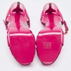 Saint Laurent Paris Pink Leather Tribute Platform Sandals Size 40.5