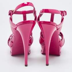 Saint Laurent Paris Pink Leather Tribute Platform Sandals Size 40.5