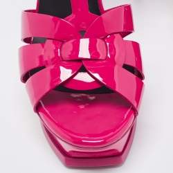 Saint Laurent Paris Pink Leather Tribute Platform Sandals Size 40.5