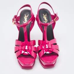 Saint Laurent Paris Pink Leather Tribute Platform Sandals Size 40.5
