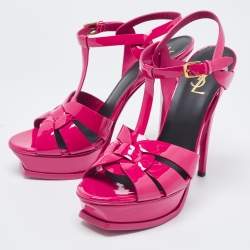Saint Laurent Paris Pink Leather Tribute Platform Sandals Size 40.5