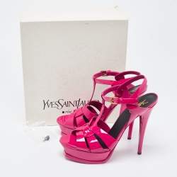 Saint Laurent Paris Pink Leather Tribute Platform Sandals Size 40.5