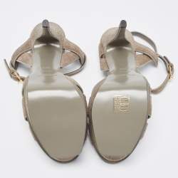 Saint Laurent Grey Glitter Suede Tribute Platform Sandals Size 38.5