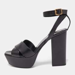Saint Laurent Black Leather Tribute Platform Sandals Size 39.5