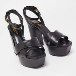 Saint Laurent Black Leather Tribute Platform Sandals Size 39.5