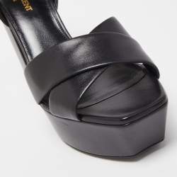Saint Laurent Black Leather Tribute Platform Sandals Size 39.5