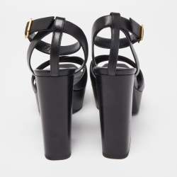 Saint Laurent Black Leather Tribute Platform Sandals Size 39.5