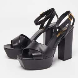 Saint Laurent Black Leather Tribute Platform Sandals Size 39.5