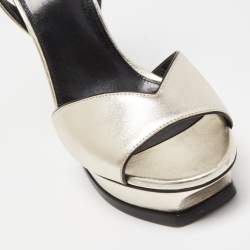 Saint Laurent Metallic Leather Lips Ankle Strap Sandals Size 38