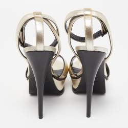 Saint Laurent Metallic Leather Lips Ankle Strap Sandals Size 38
