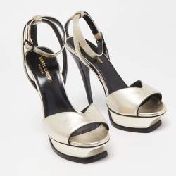 Saint Laurent Metallic Leather Lips Ankle Strap Sandals Size 38