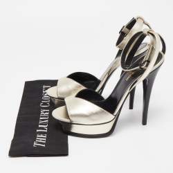 Saint Laurent Metallic Leather Lips Ankle Strap Sandals Size 38