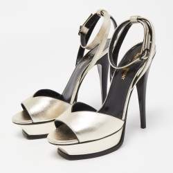 Saint Laurent Metallic Leather Lips Ankle Strap Sandals Size 38