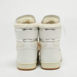 Pre Owned Saint Laurent White Fabric and Leather High Top Sneakers Size 39.5