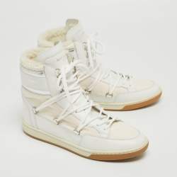 Pre Owned Saint Laurent White Fabric and Leather High Top Sneakers Size 39.5