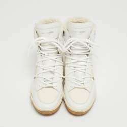 Pre Owned Saint Laurent White Fabric and Leather High Top Sneakers Size 39.5