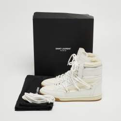 Pre Owned Saint Laurent White Fabric and Leather High Top Sneakers Size 39.5