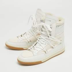 Pre Owned Saint Laurent White Fabric and Leather High Top Sneakers Size 39.5