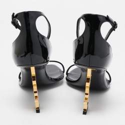 Pre Owned Saint Laurent Black Patent Leather Opyum Ankle Strap Sandals Size 41