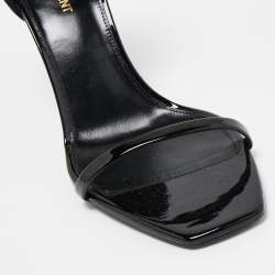 Pre Owned Saint Laurent Black Patent Leather Opyum Ankle Strap Sandals Size 41