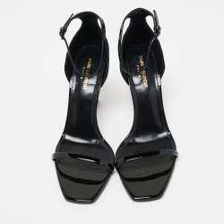 Pre Owned Saint Laurent Black Patent Leather Opyum Ankle Strap Sandals Size 41