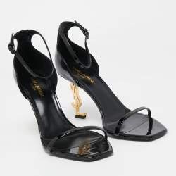 Pre Owned Saint Laurent Black Patent Leather Opyum Ankle Strap Sandals Size 41