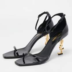 Pre Owned Saint Laurent Black Patent Leather Opyum Ankle Strap Sandals Size 41