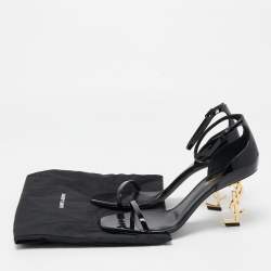 Pre Owned Saint Laurent Black Patent Leather Opyum Ankle Strap Sandals Size 41