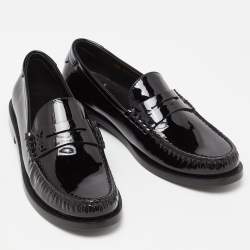 Saint Laurent Black Patent Leather Penny Le Loafers Size 37.5